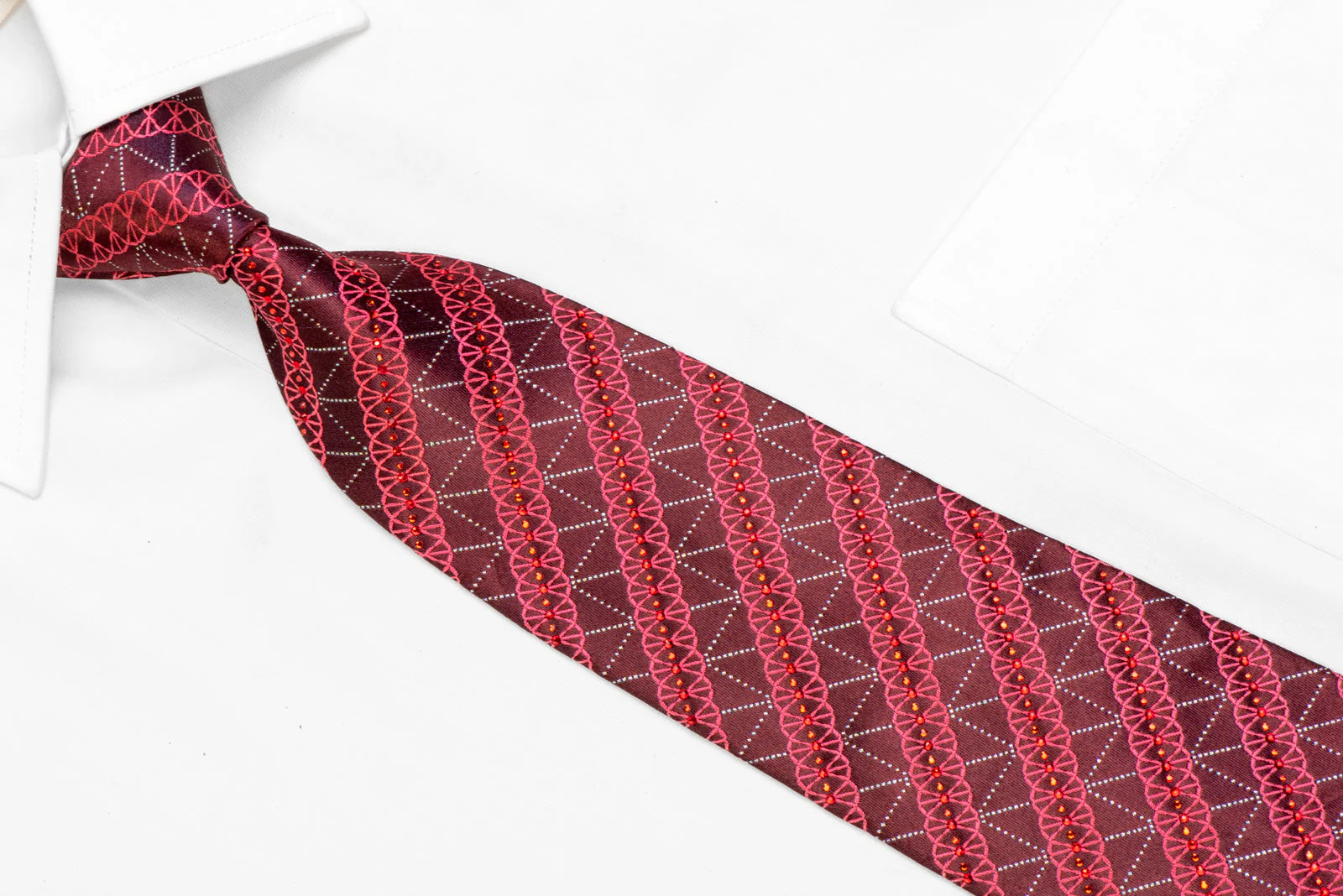 Striped Pattern On Burgundy Rhinestone Tie With Silver Sparkles - Image 2