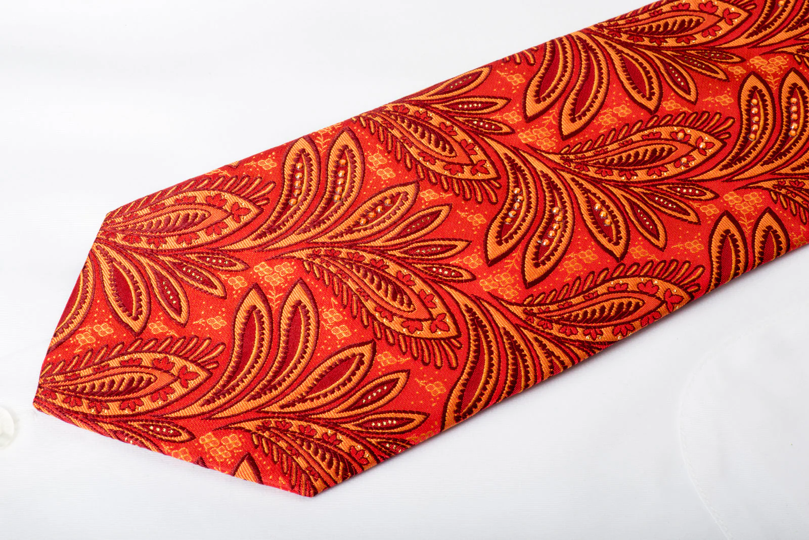 Rhinestone Silk Necktie Anthemion On Orange With Gold Sparkles - Image 5