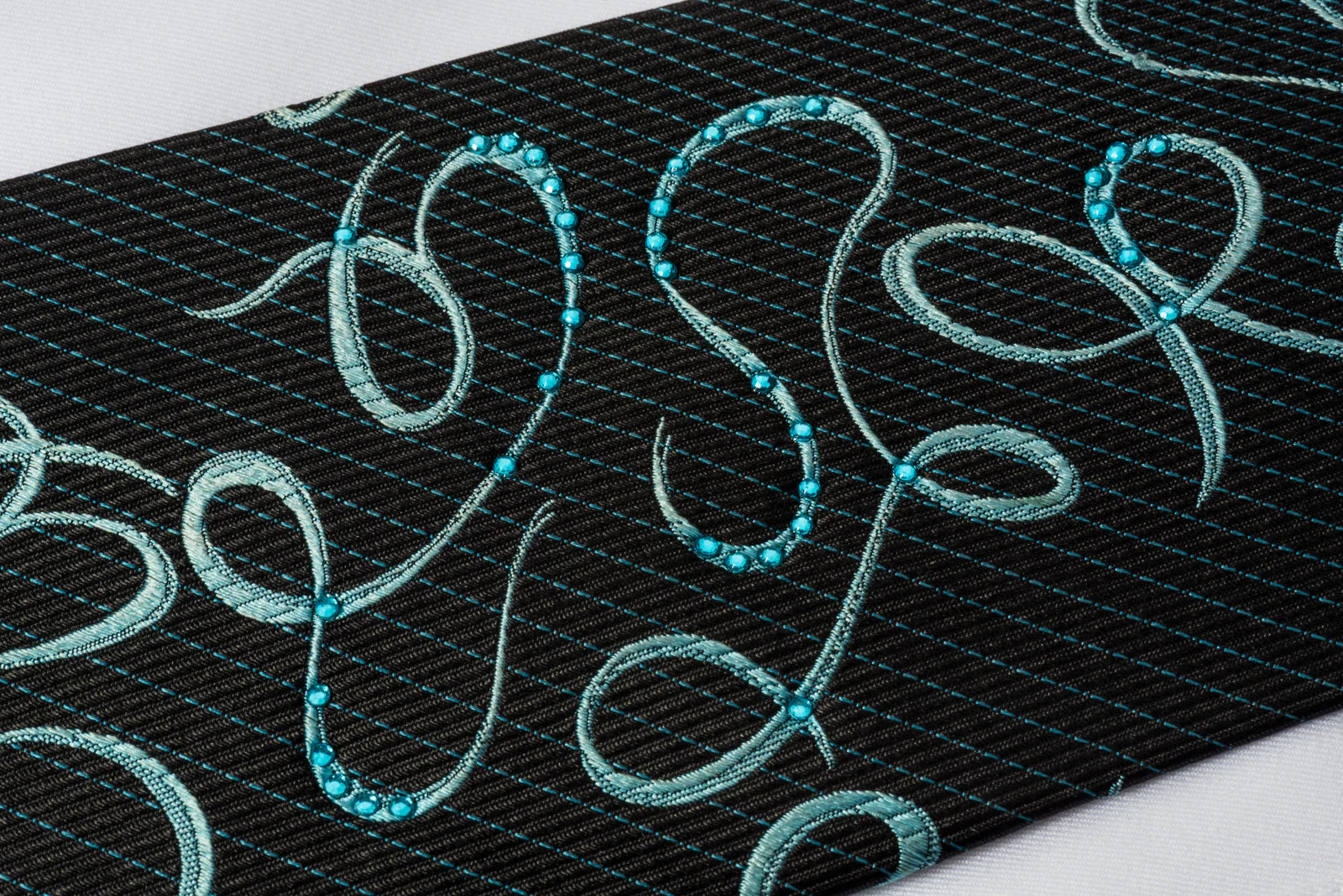 Taiyo Gold Silk Rhinestone Necktie Scrolls On Blue - Image 2