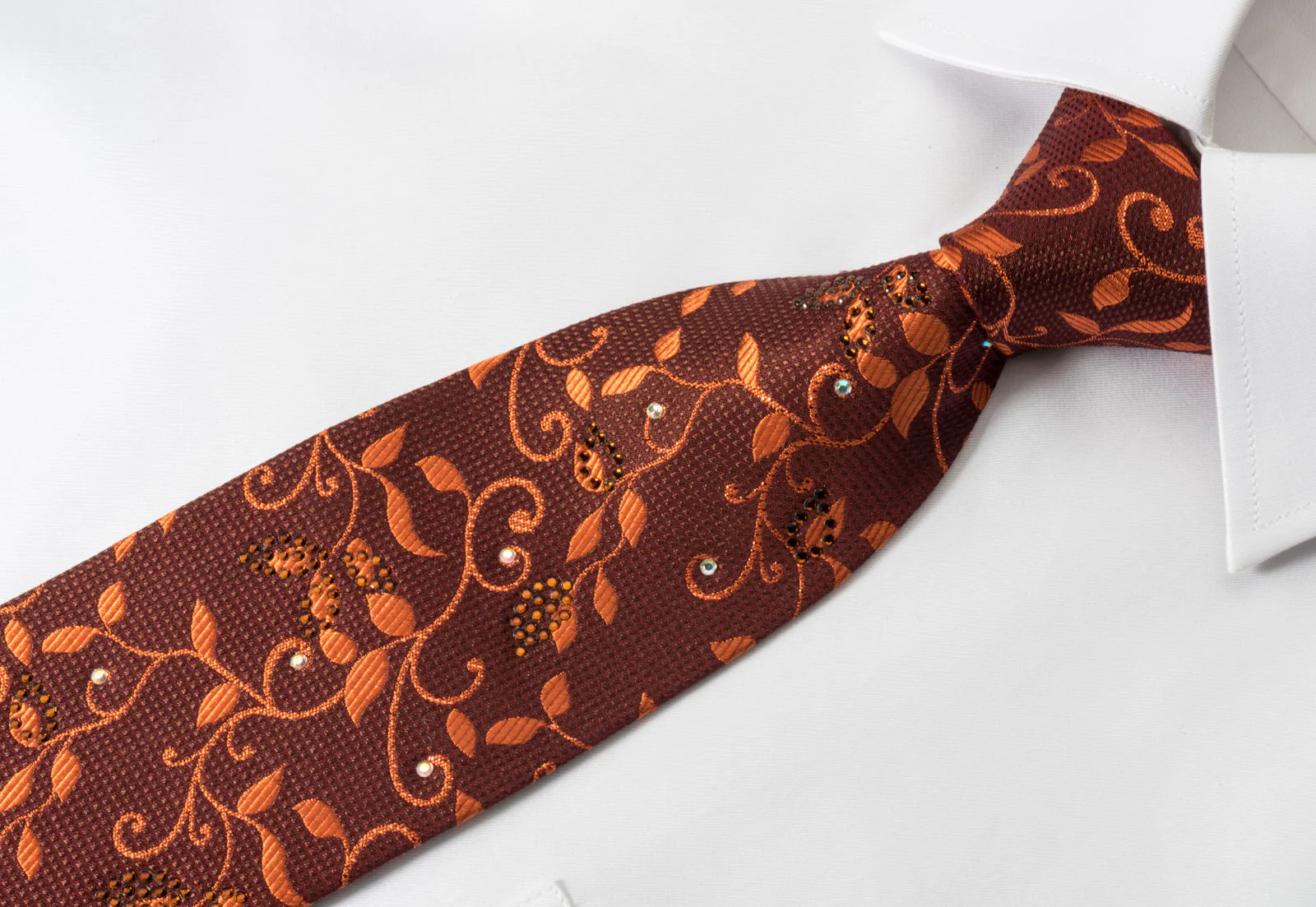 Taiyo Rhinestone Necktie Copper Vines On Brown With Copper Sparkles - Image 2