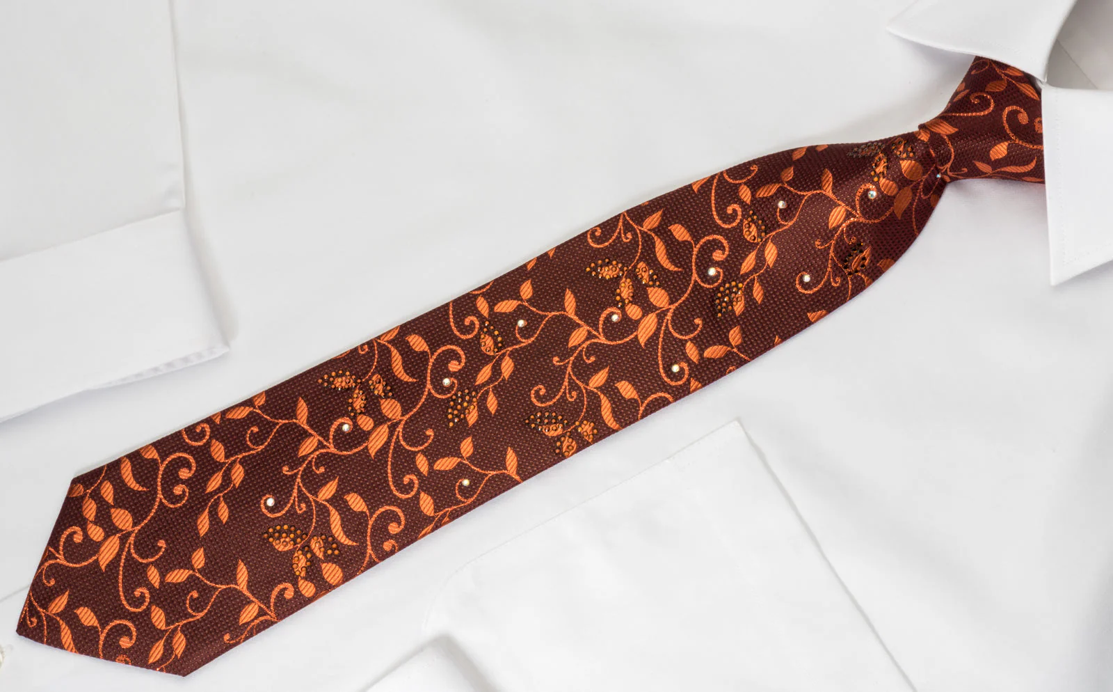 Taiyo Rhinestone Necktie Copper Vines On Brown With Copper Sparkles - Image 3
