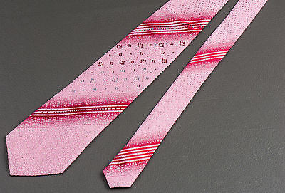 Taiyo Silk Neck Tie Red Stripes In Pink With Lattice Pattern & Rhinestones - Image 4