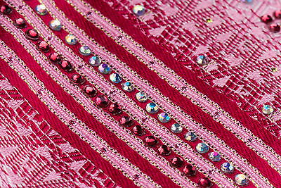 Taiyo Silk Neck Tie Red Stripes In Pink With Lattice Pattern & Rhinestones - Image 6