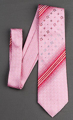 Taiyo Silk Neck Tie Red Stripes In Pink With Lattice Pattern & Rhinestones - Image 7