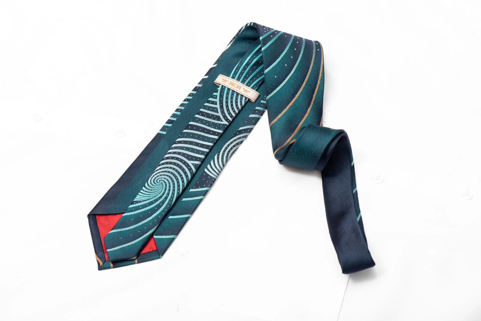 Teal Geometric On Navy Rhinestone Silk Necktie With Silver Sparkles - Image 3