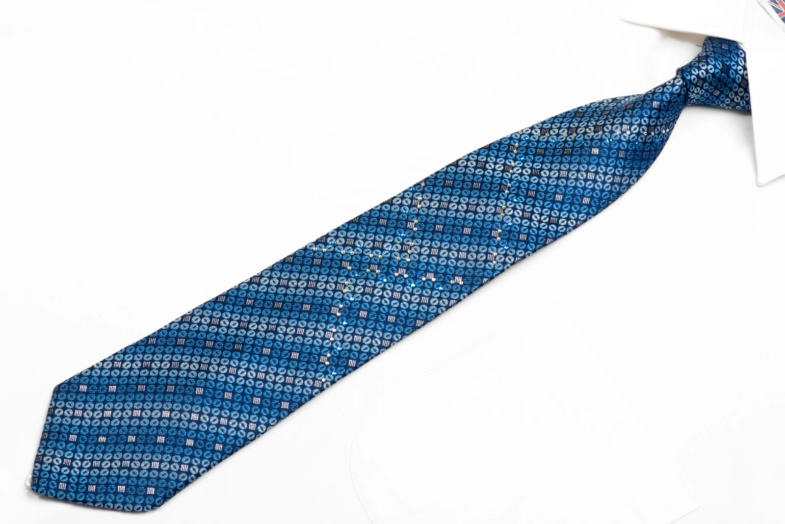 The Suit House Rhinestone Silk Necktie Geometric On Blue With Sparkles - Image 3