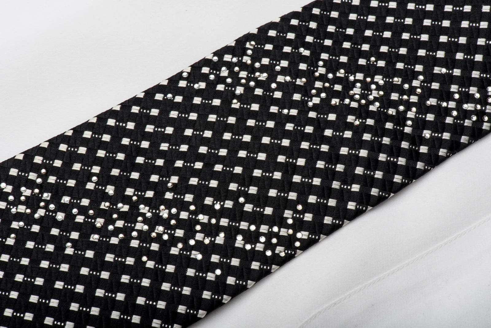 Tie Tree Men's Black Silk Rhinestone Necktie With Silver Sparkles - Image 2