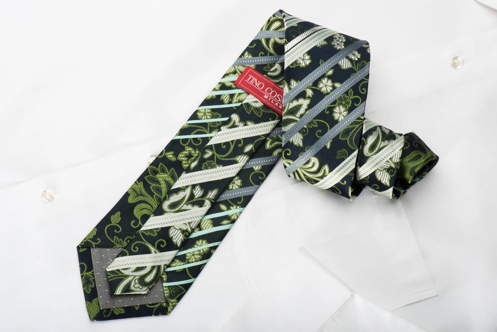 Rhinestone Silk Tie Stripes & Anthemion On Navy With Silver Sparkles - Image 4