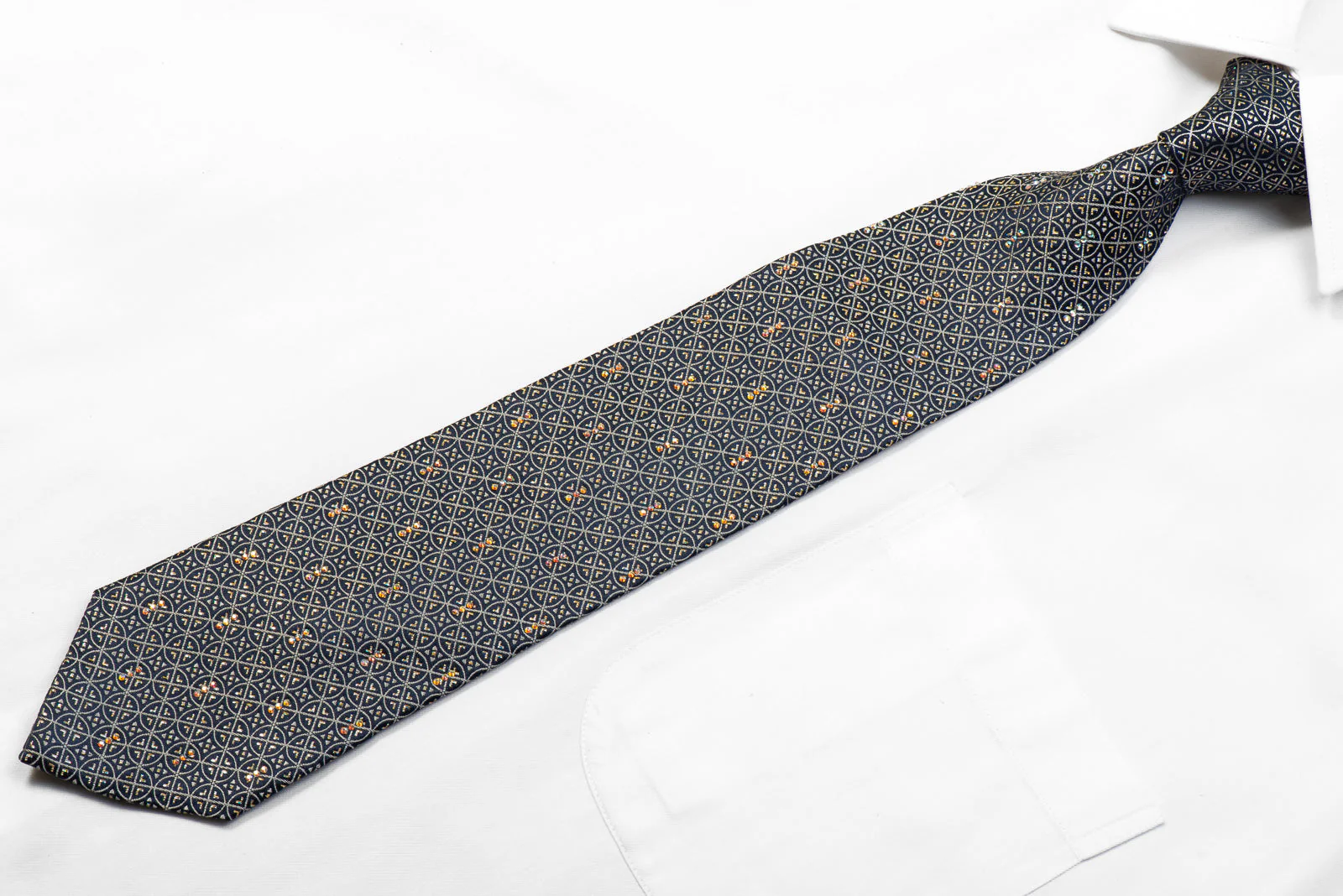 TLS Rhinestone Necktie Silver Trellis On Navy With Sparkles - Image 4
