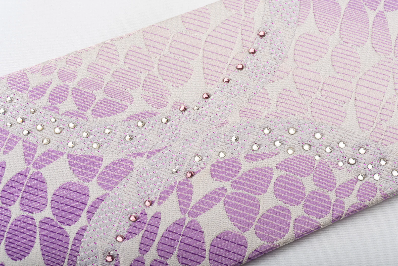 TLS Rhinestone Silk Necktie Mauve Purple Novelty On White Silk With Sparkles - Image 5