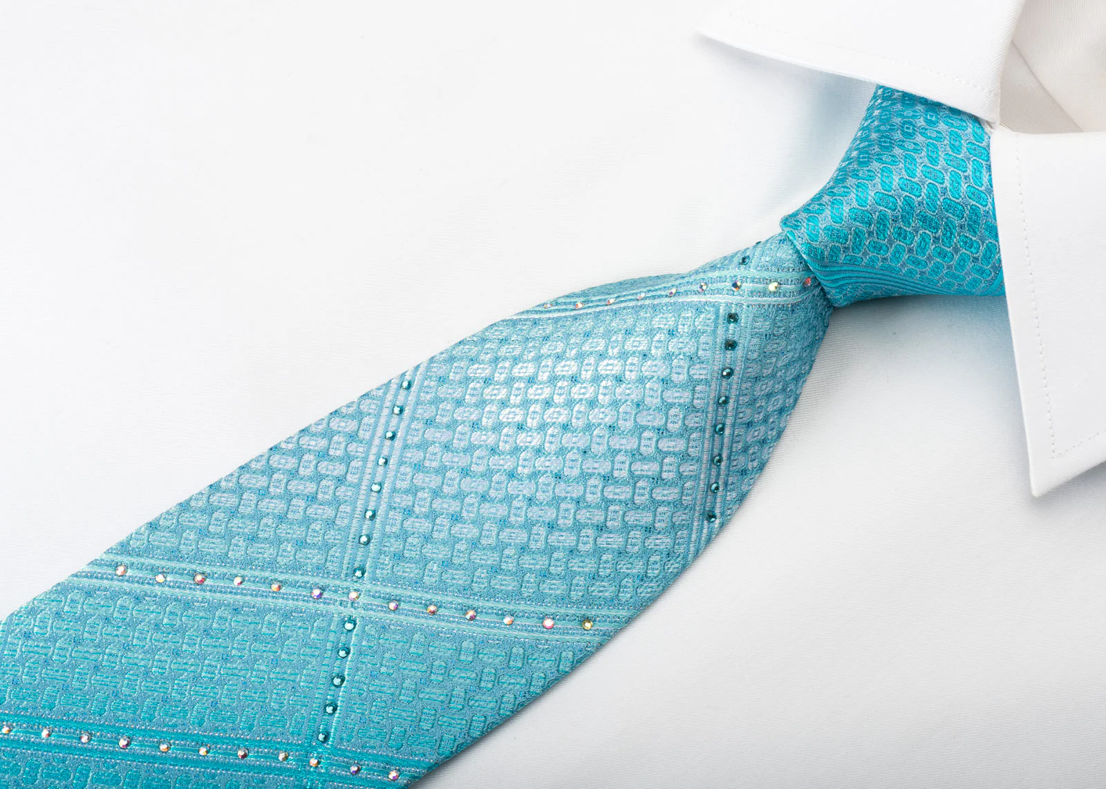 TLS Silk Rhinestone Necktie Stripes On Blue With Silver Sparkles - Image 5