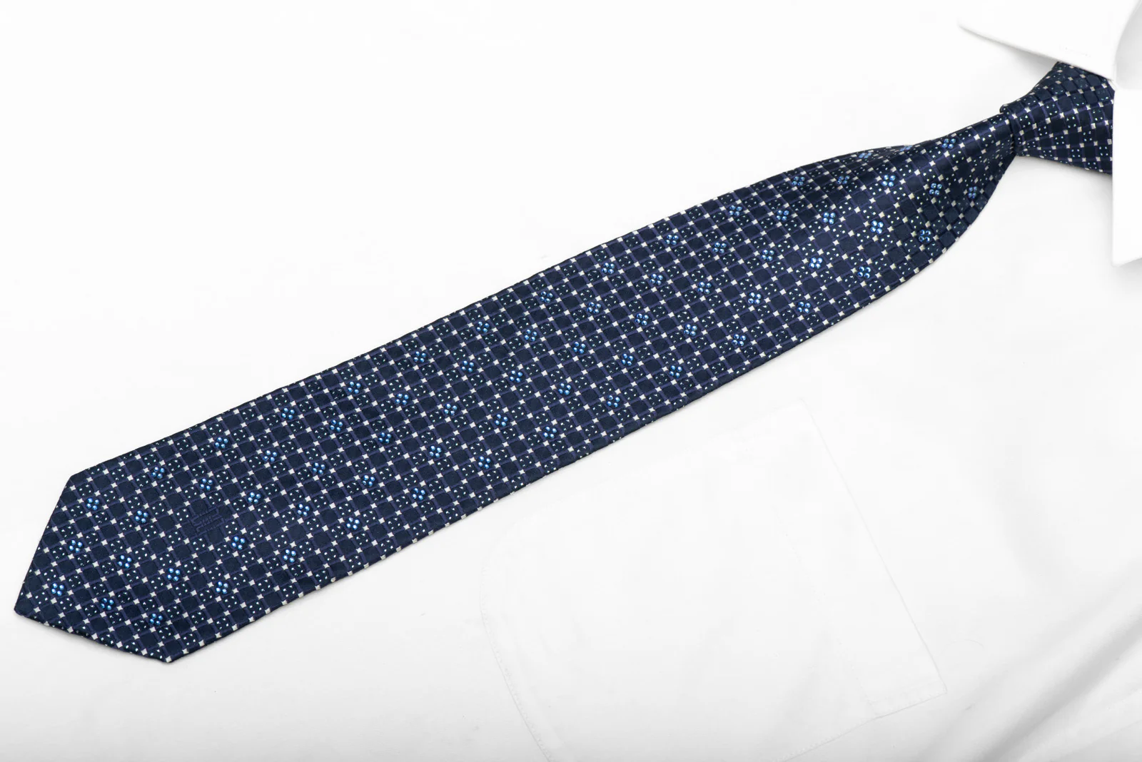 Trellis On Blue Rhinestone Silk Tie With Silver Sparkles - Image 3