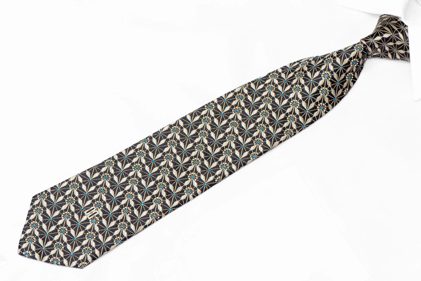 Trellis On Navy Rhinestone Silk Tie With Silver Sparkles - Image 2