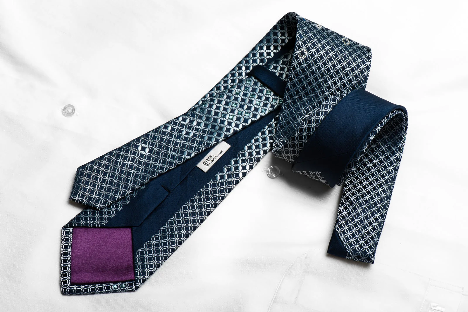 TSL Men's Crystal Rhinestone Silk Necktie Interlocking Circles On Blue With Sparkles - Image 4