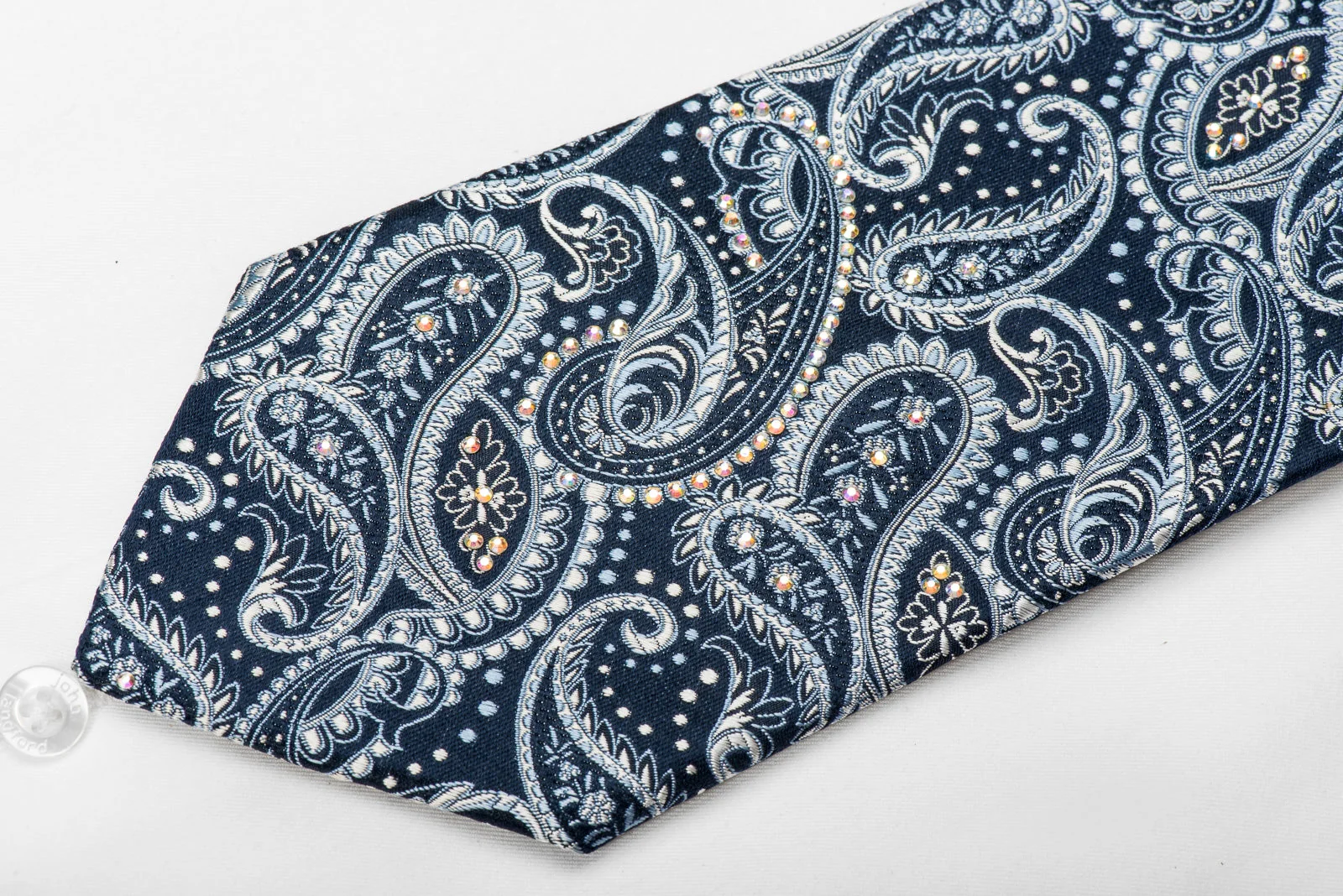 Ungaro Men's Crystal Silk Necktie Paisley On Blue Sparkling With Rhinestones - Image 2