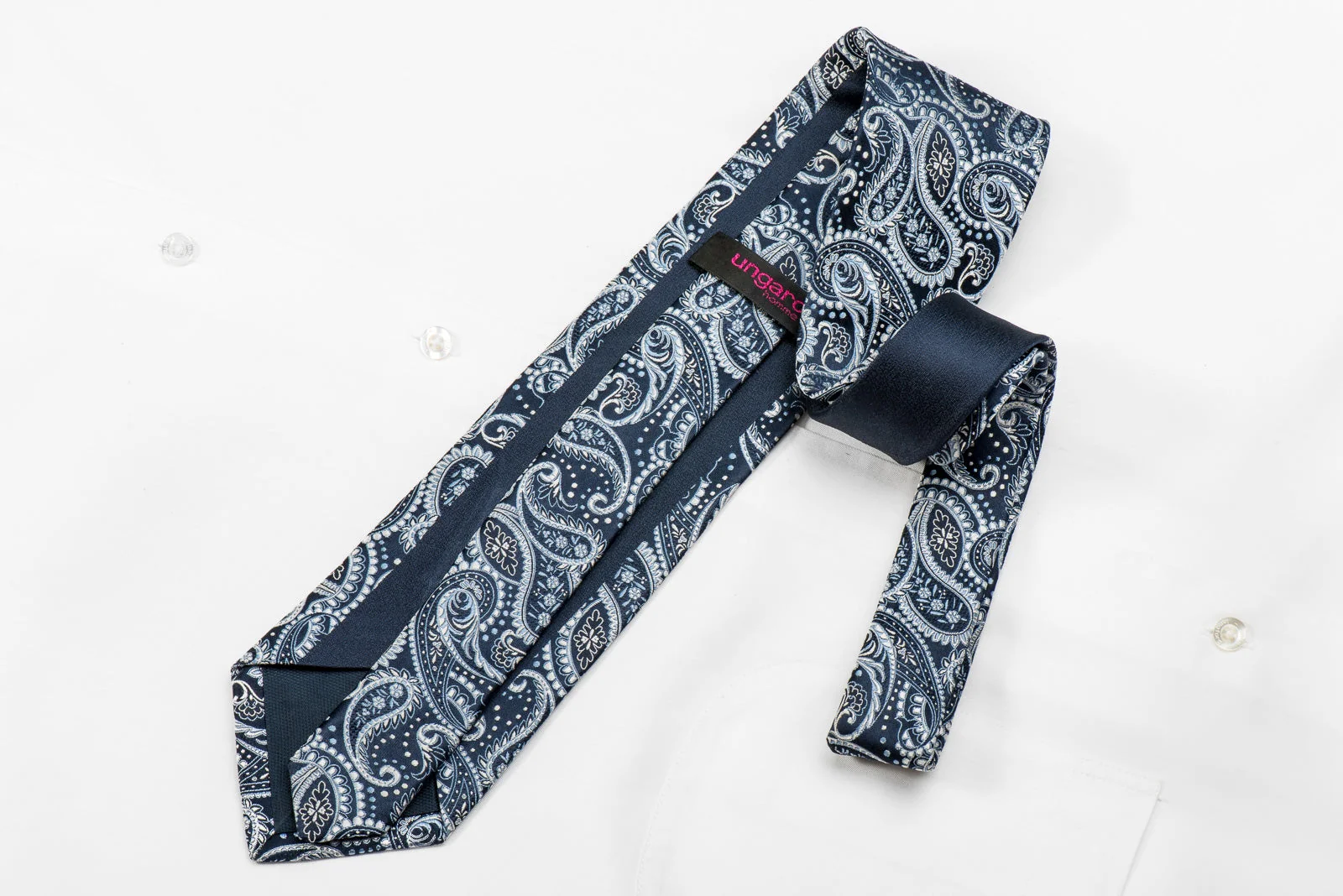 Ungaro Men's Crystal Silk Necktie Paisley On Blue Sparkling With Rhinestones - Image 4