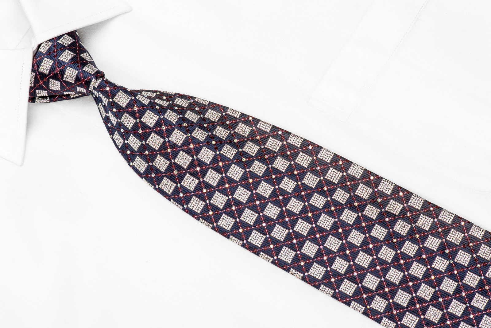 Ungaro Men's Crystal Silk Tie Silver Navy Checker With Silver Sparkles - Image 2