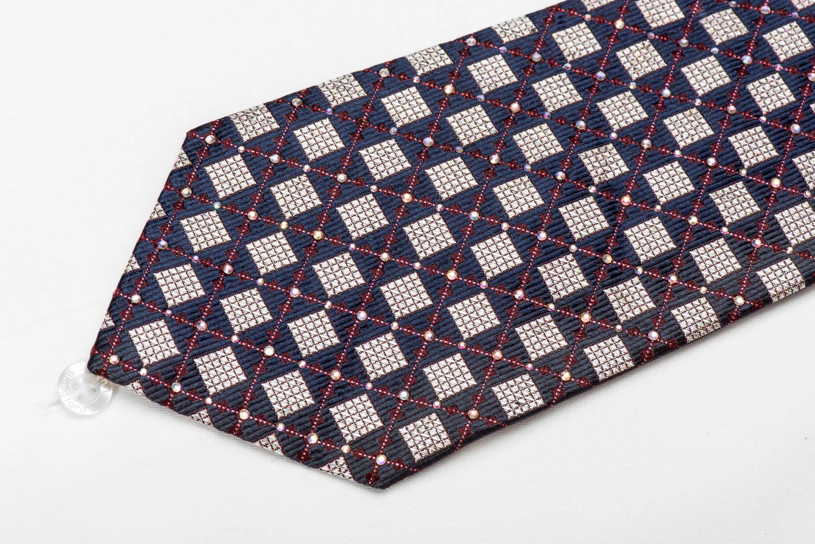 Ungaro Men's Crystal Silk Tie Silver Navy Checker With Silver Sparkles - Image 4