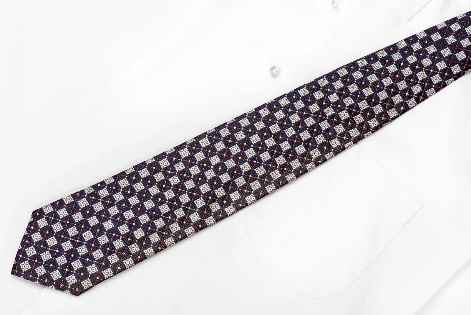 Ungaro Men's Crystal Silk Tie Silver Navy Checker With Silver Sparkles - Image 5