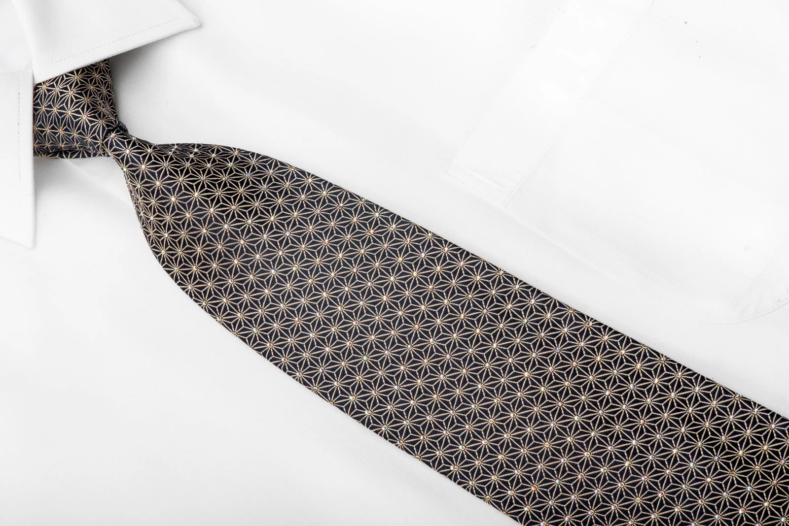 Ungaro Men's Crystal Tie Golden Trellis On Navy With Gold Sparkles - Image 2