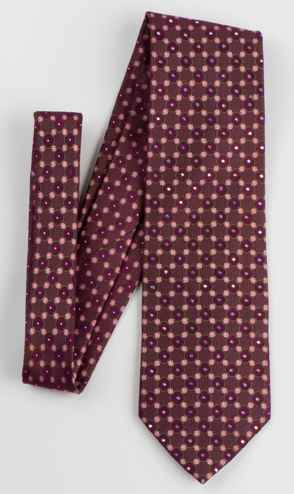 Ungaro Men's Rhinestone Silk Necktie Foulard Design On Burgundy Tie - Image 2