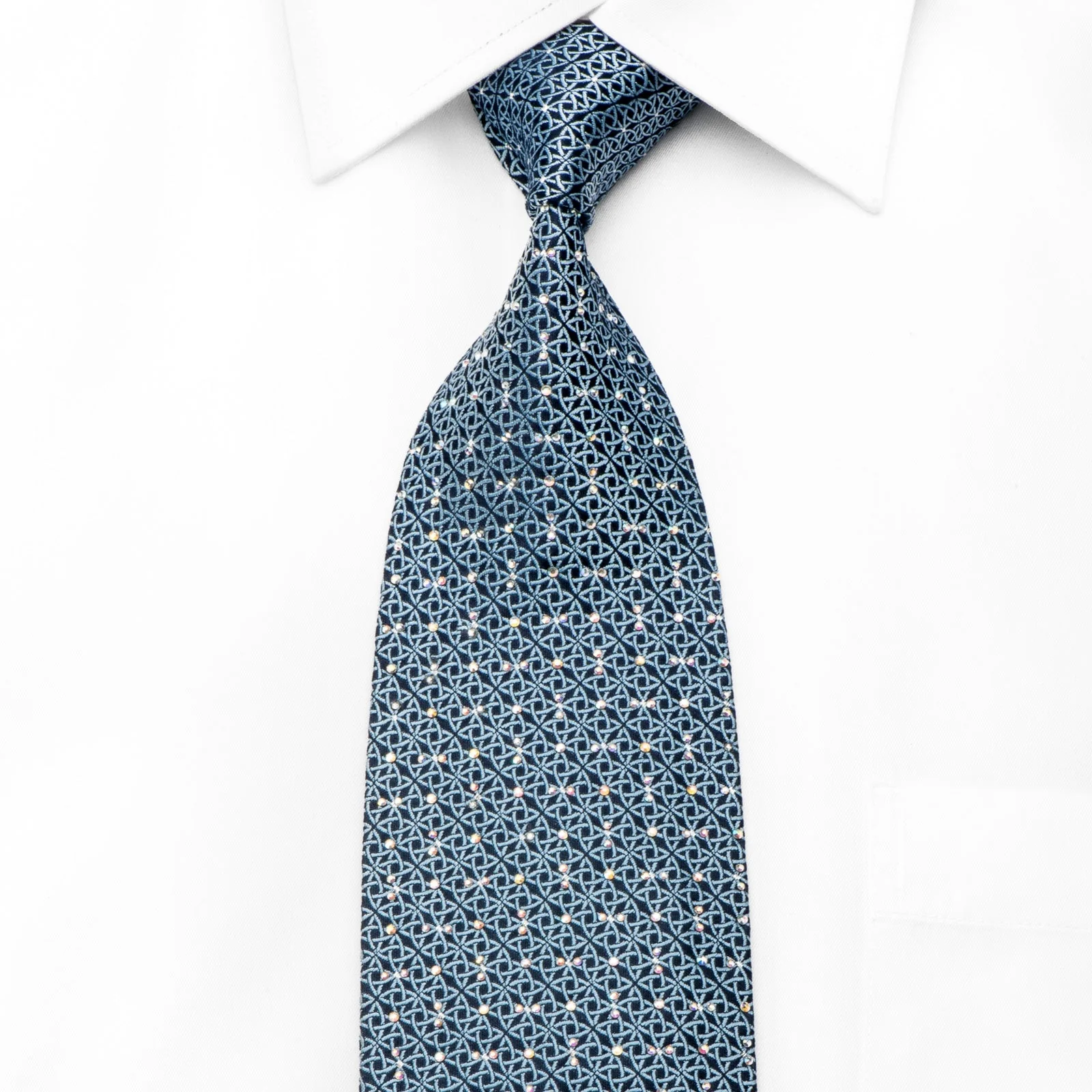 Ungaro Mens Crystal Tie Interlocking Circles On Blue Sparkling With Rhinestones