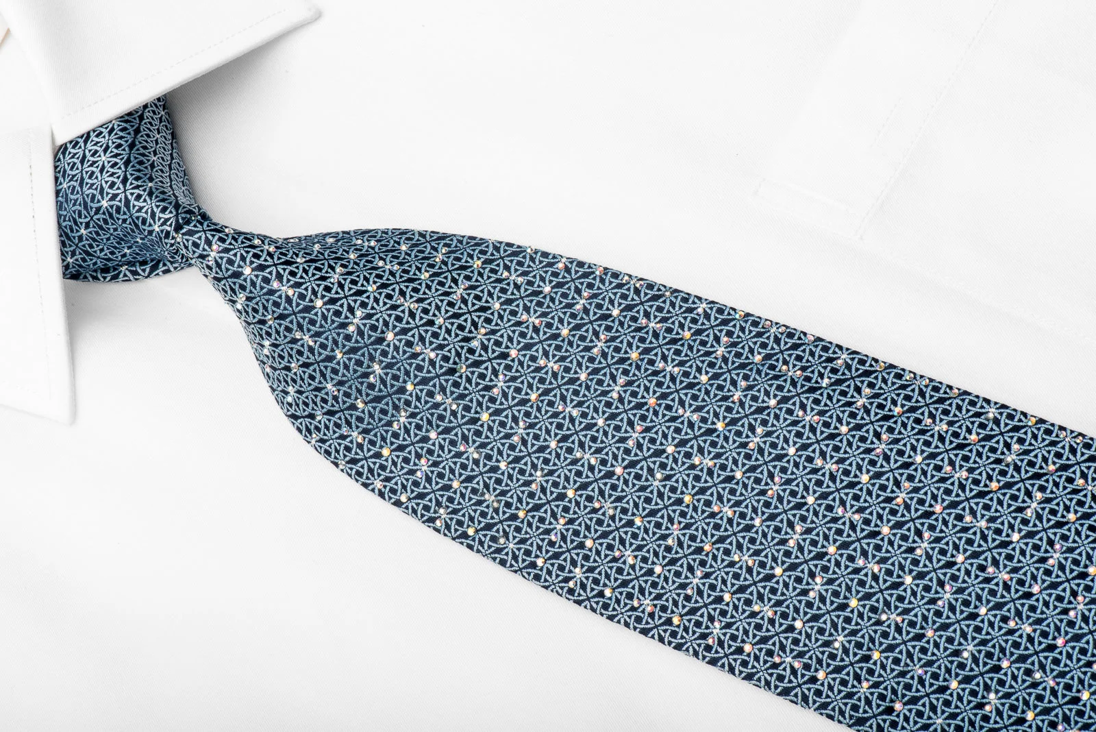 Ungaro Mens Crystal Tie Interlocking Circles On Blue Sparkling With Rhinestones - Image 3