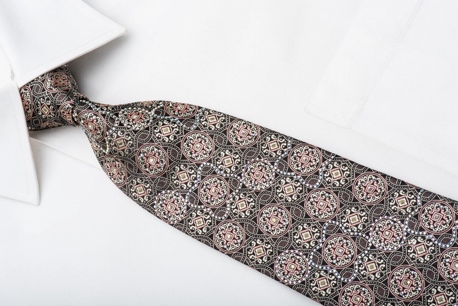 Ungaro Mens Rhinestone Necktie Silver Cartouche On Black Silk - Image 2