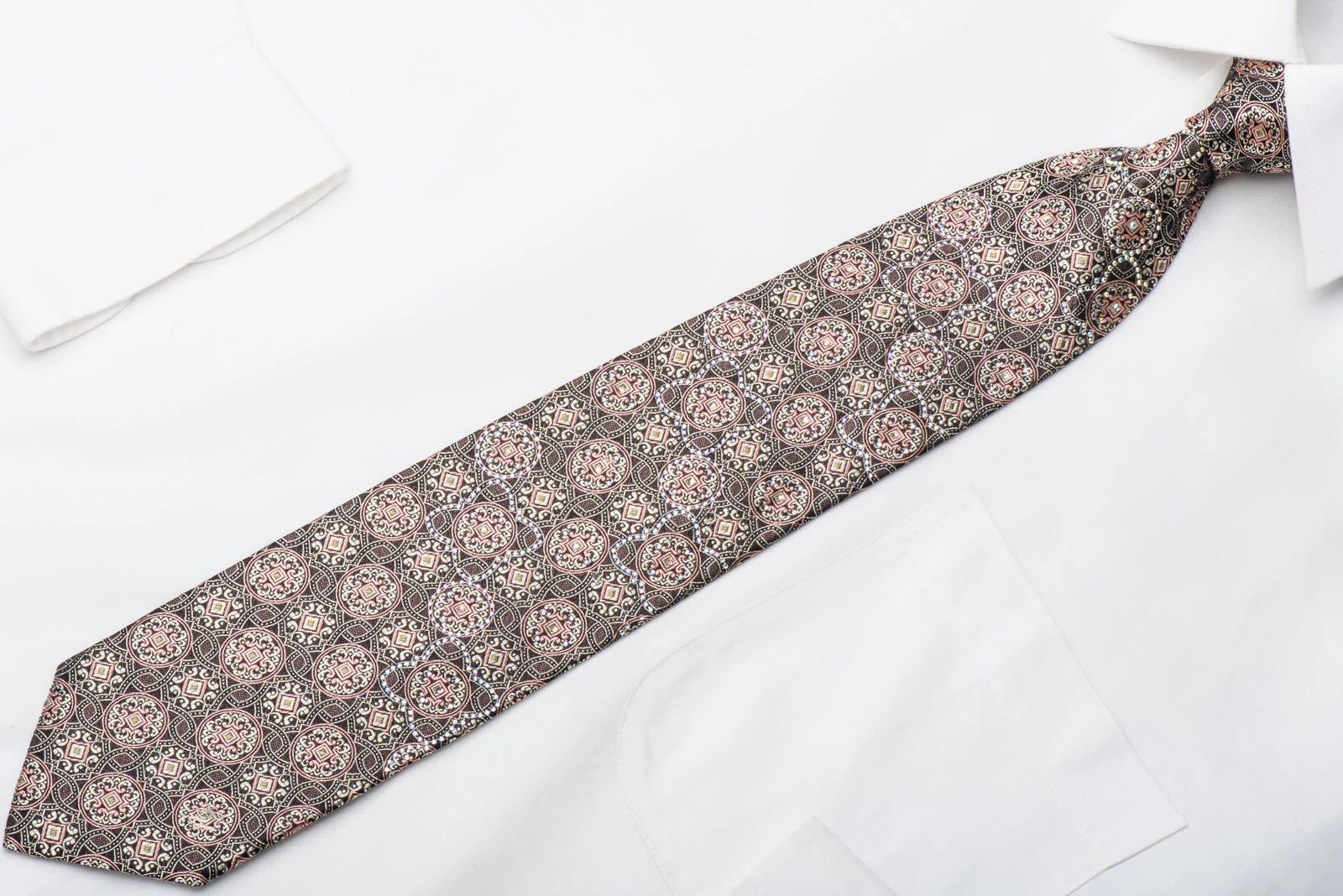 Ungaro Mens Rhinestone Necktie Silver Cartouche On Black Silk - Image 4