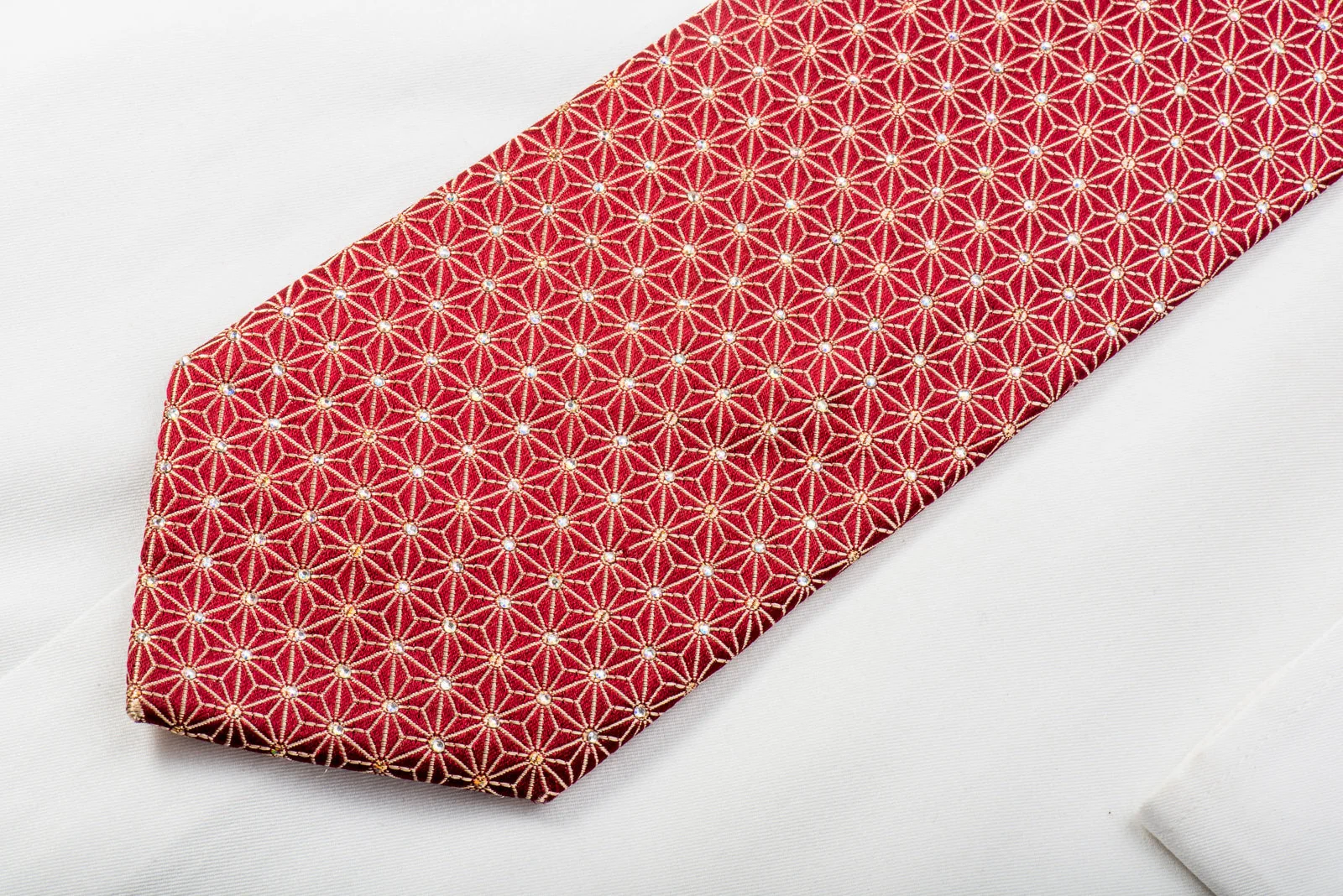 Ungaro Rhinestone Studded Silk Necktie Golden Trellis On Burgundy With Silver Sparkles - Image 2