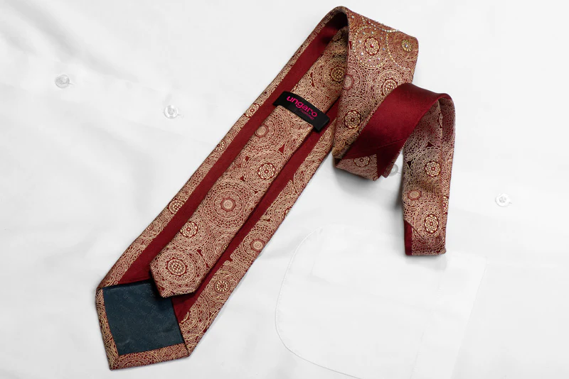 Ungaro Silk Tie Golden Marrakesh on Burgundy With Rhinestones - Image 5