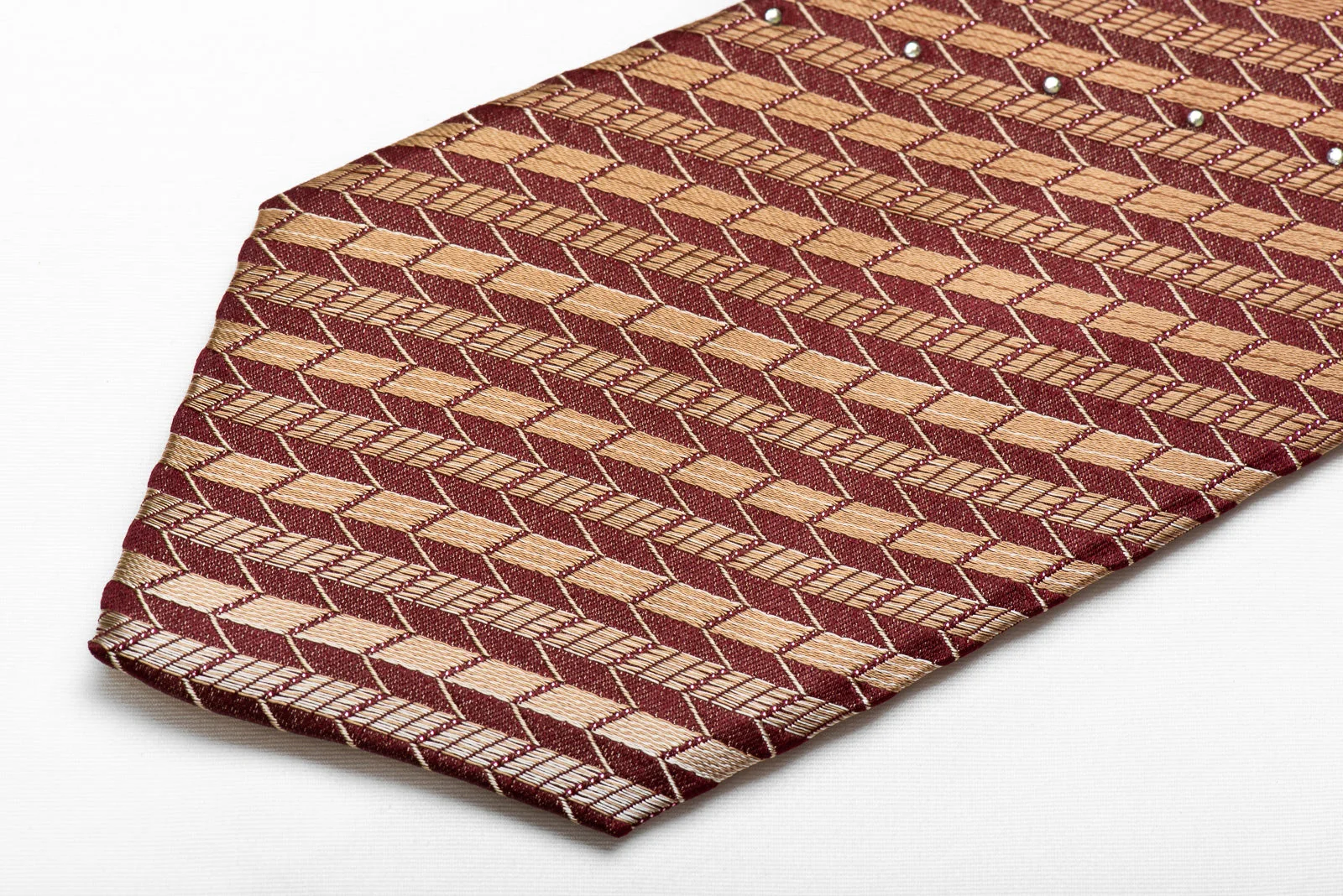 Vacci Men's Crystal Silk Tie Brown Striped On Burgundy With Sparkles - Image 3