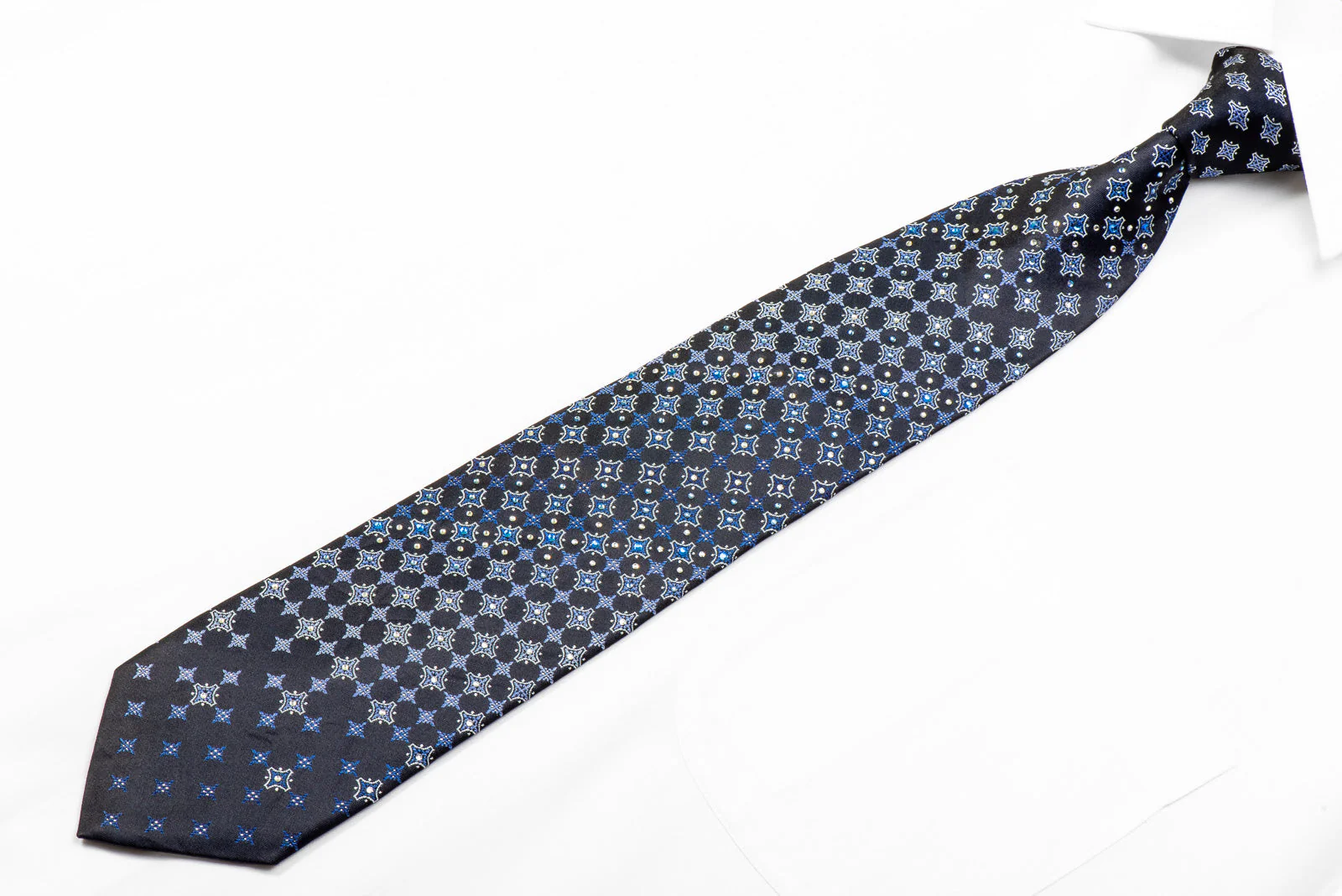 Verdi Rhinestone Tie Geometric On Navy With Silver Sparkles - Image 3