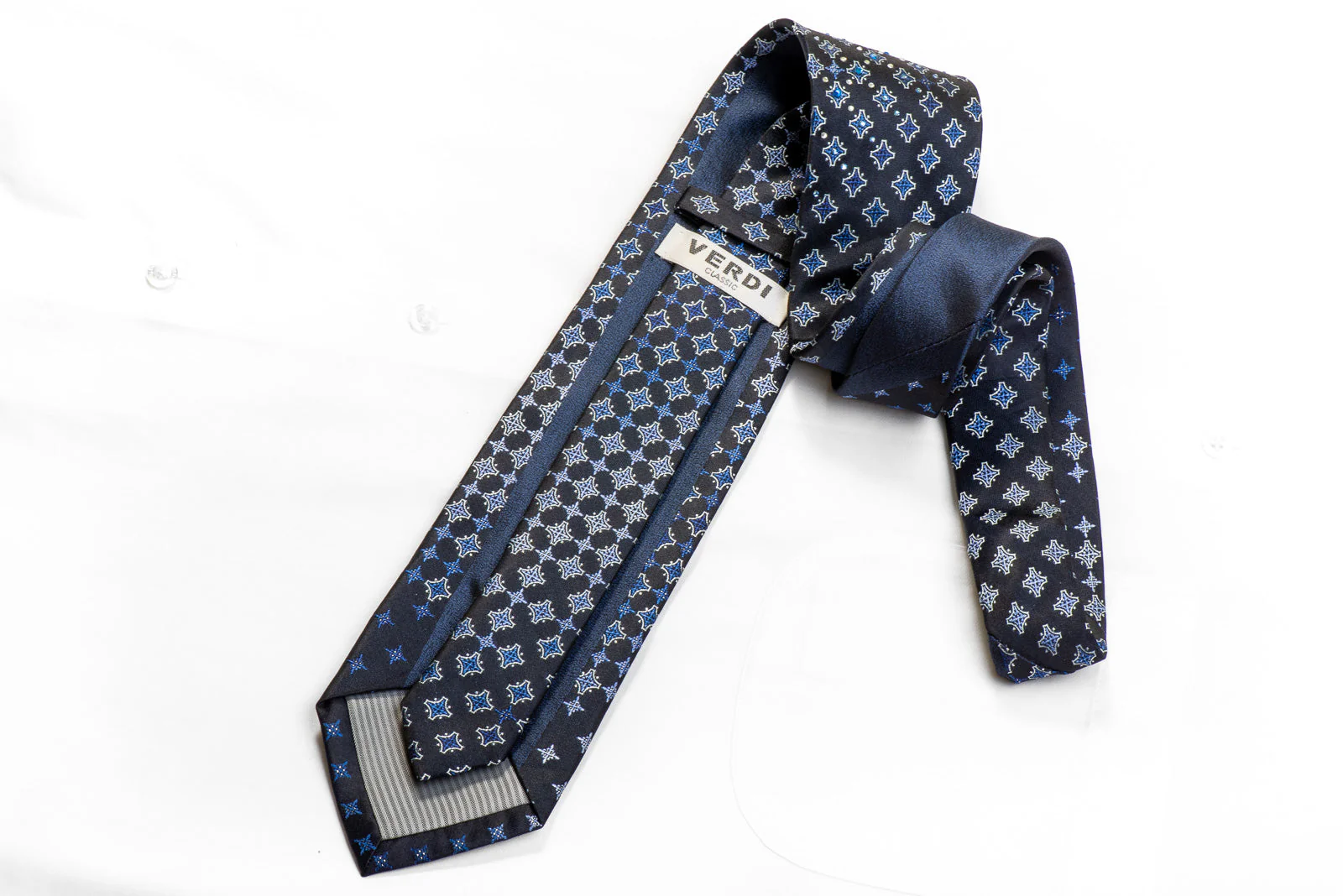Verdi Rhinestone Tie Geometric On Navy With Silver Sparkles - Image 4
