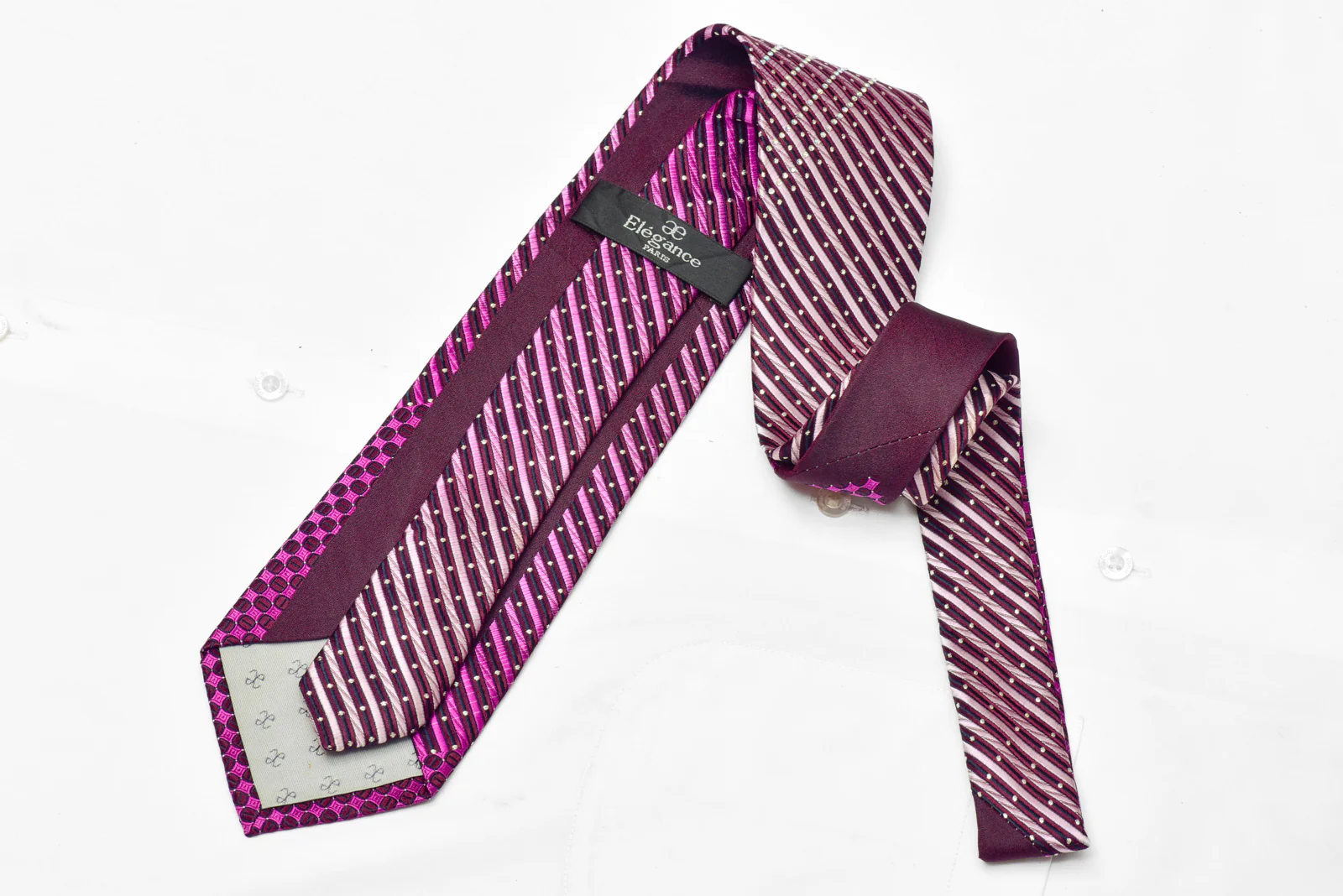 Violet Burgundy Striped Rhinestone Silk Necktie With Sparkles - Image 3