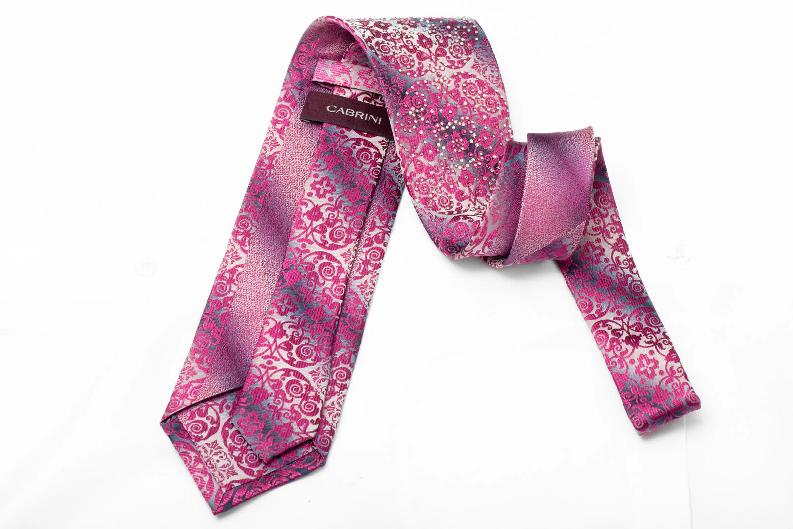 Violet Damask On Silver Rhinestone Silk Necktie - Image 3