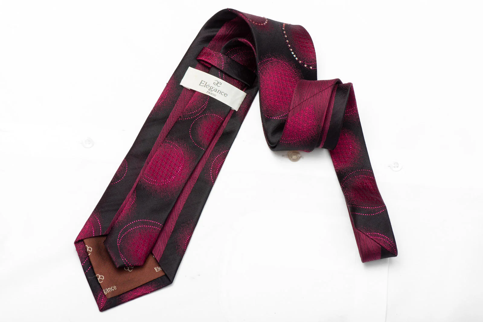 Violet Geometric On Black Rhinestone Silk Tie With Sparkles - Image 3
