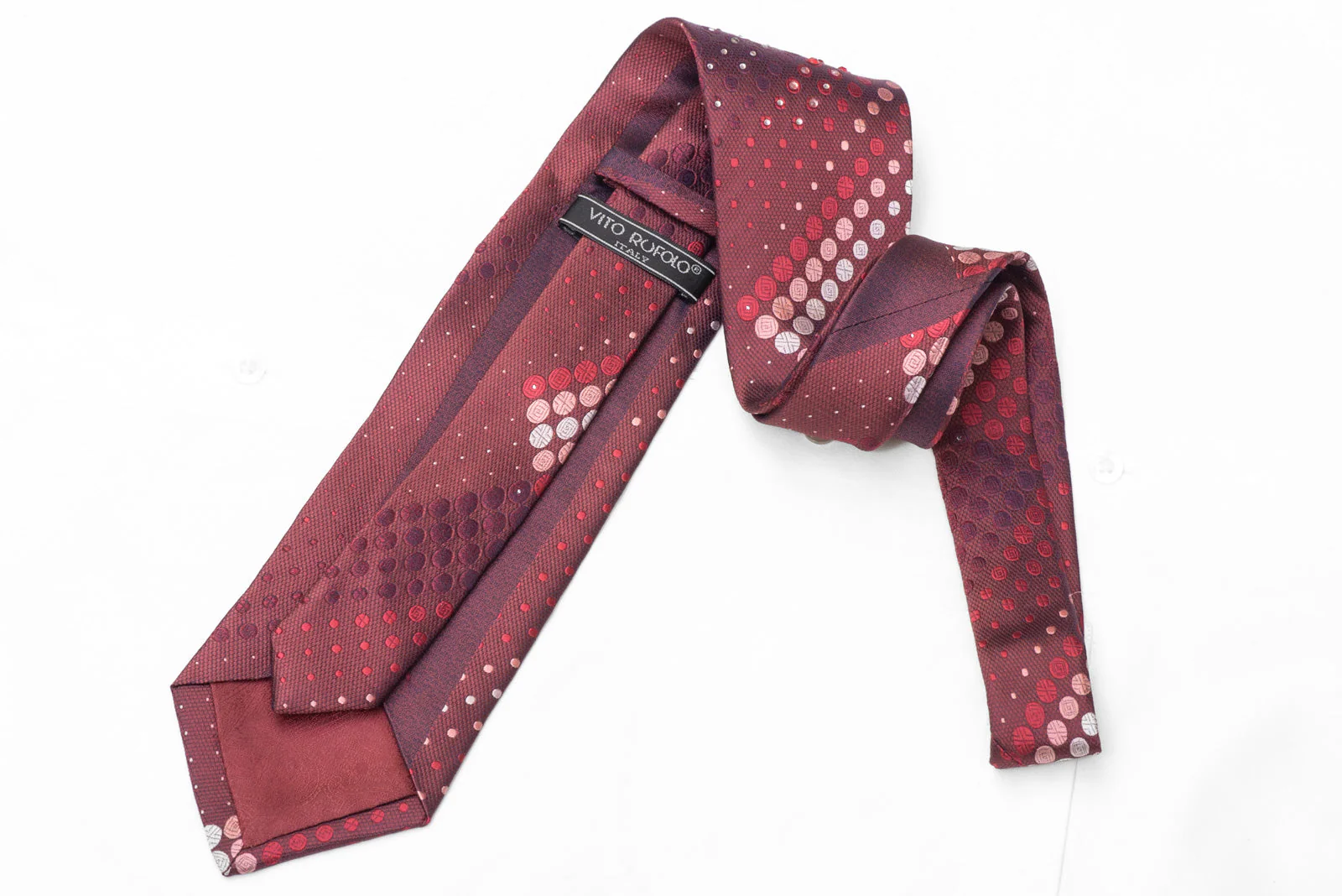 Geometric Circles On Burgundy Rhinestone Silk Necktie - Image 4