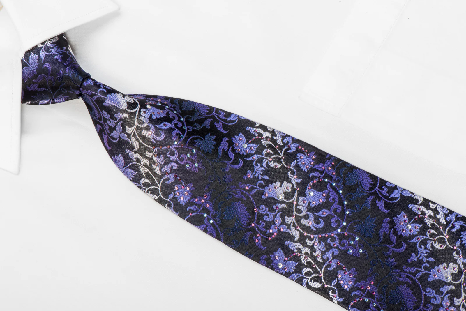 Vito Rufolo Crystal Tie Purple Acanthus On Black Navy - Image 2