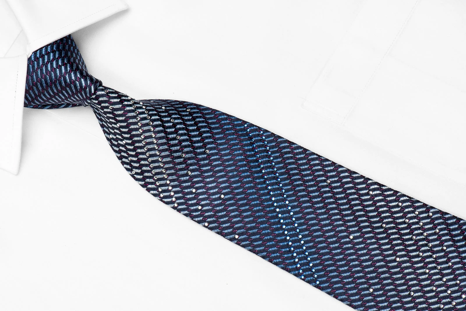 Vito Rufolo Men's Crystal Silk Tie Geometric On Blue With Purple Sparkles - Image 3