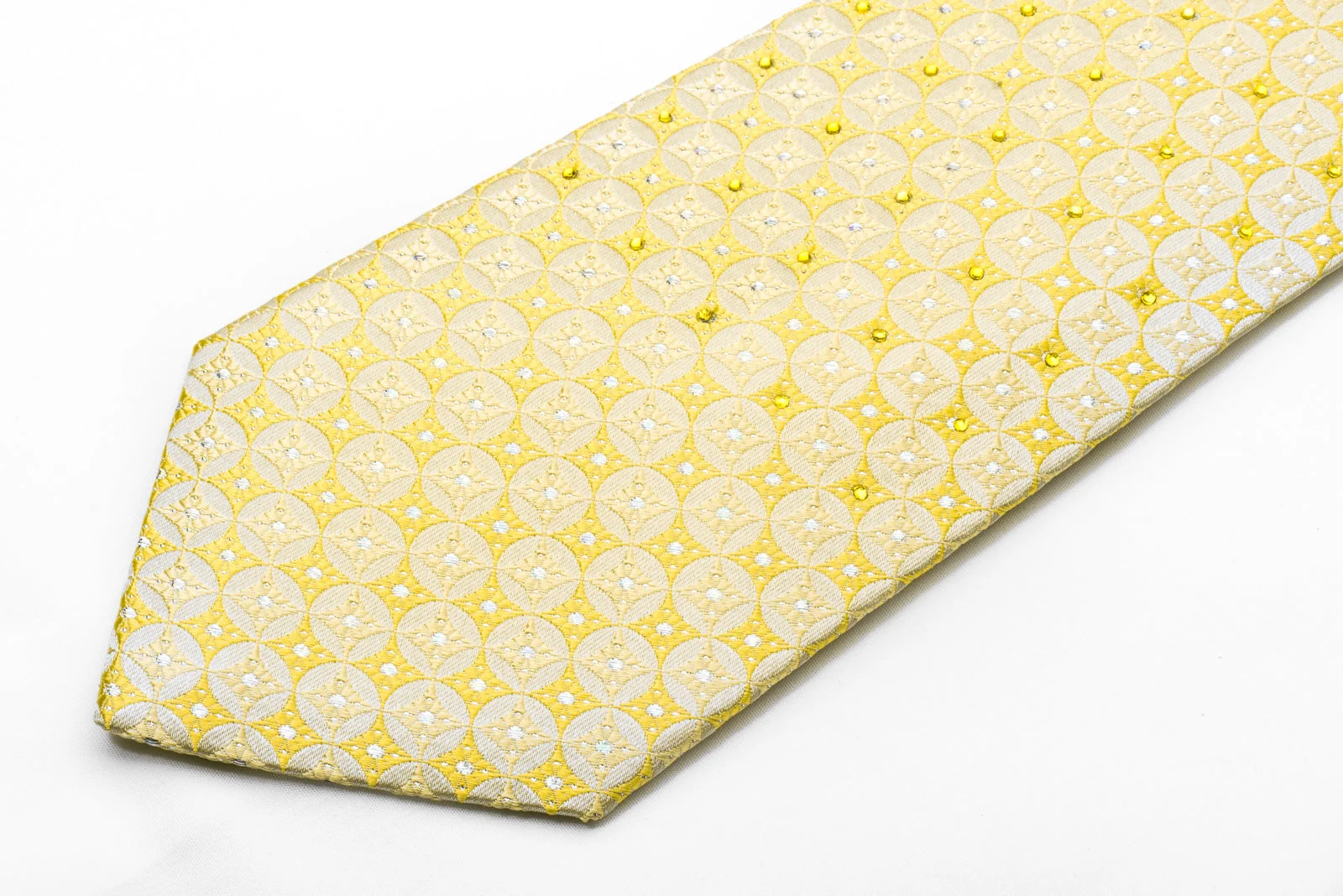 Vito Rufolo Men's Silk Necktie Geometric On Yellow Sparkling With Rhinestones - Image 3