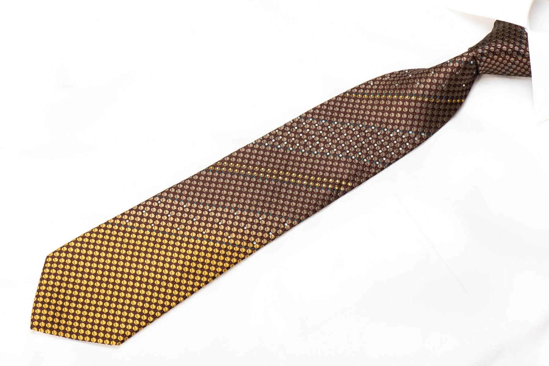 Vito Rufolo Men's Silk Necktie Gold Brown Geometric On Burgundy With Gold Sparkles - Image 3