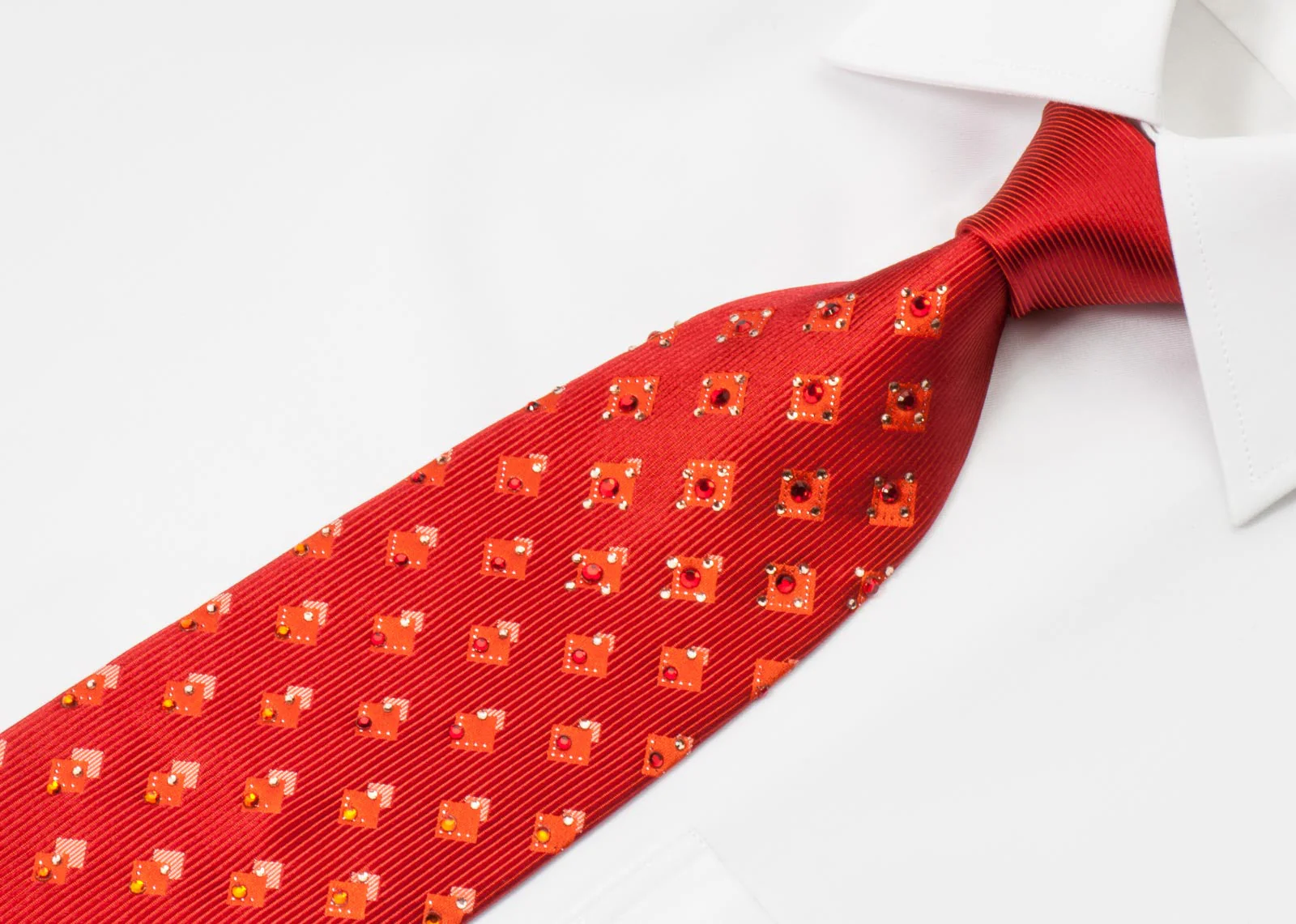 Vito Rufolo Mens Rhinestone Silk Necktie Geometric Design On Copper Red - Image 3