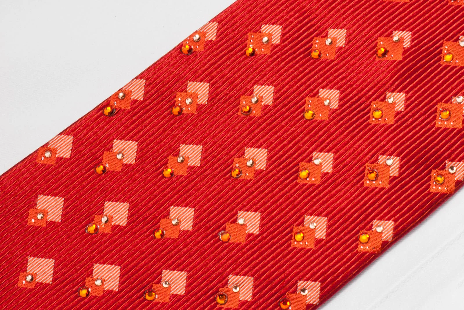 Vito Rufolo Mens Rhinestone Silk Necktie Geometric Design On Copper Red - Image 4