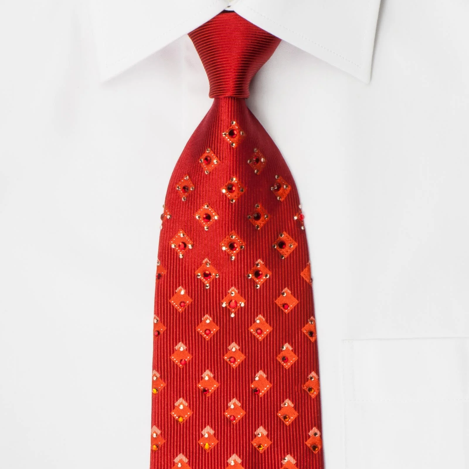Vito Rufolo Mens Rhinestone Silk Necktie Geometric Design On Copper Red - Image 5