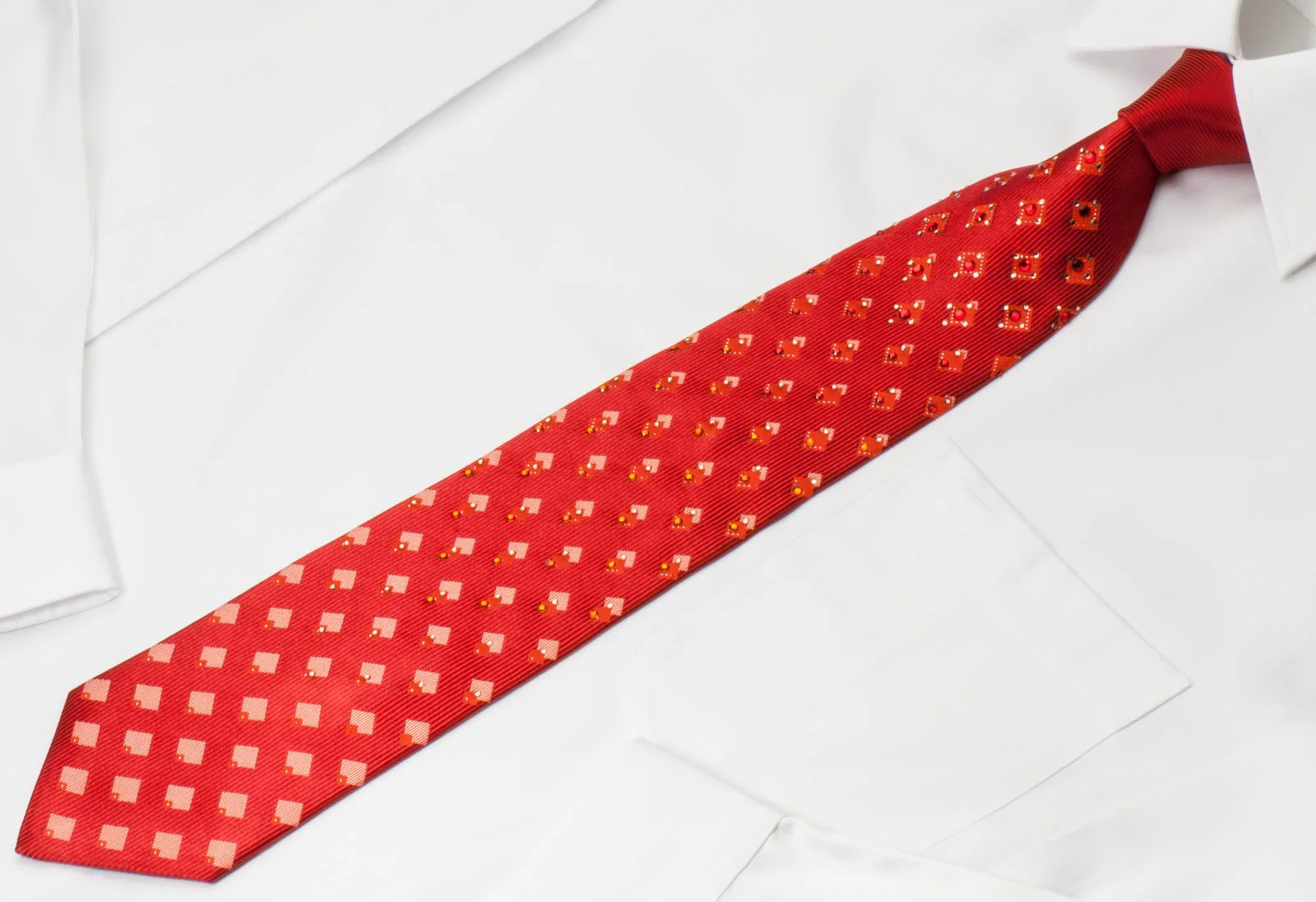 Vito Rufolo Mens Rhinestone Silk Necktie Geometric Design On Copper Red - Image 6