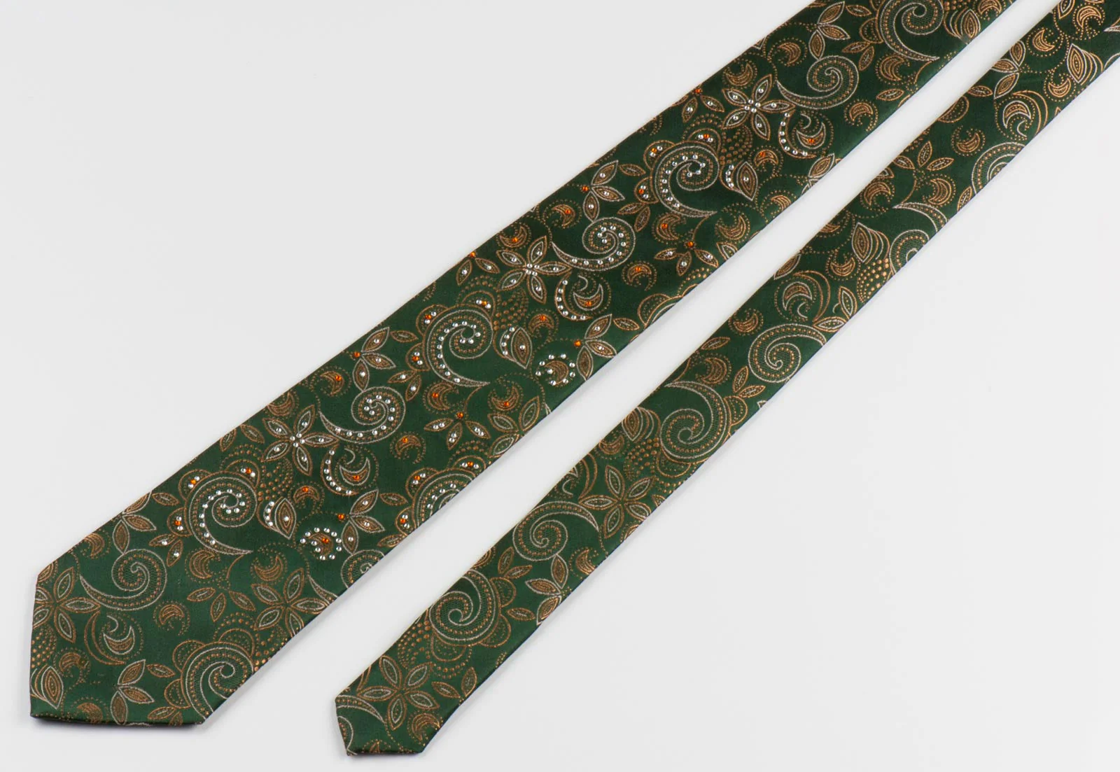 Vito Rufolo Mens Silk Rhinestone Tie Yellow Paisley On Khaki Green Necktie - Image 7