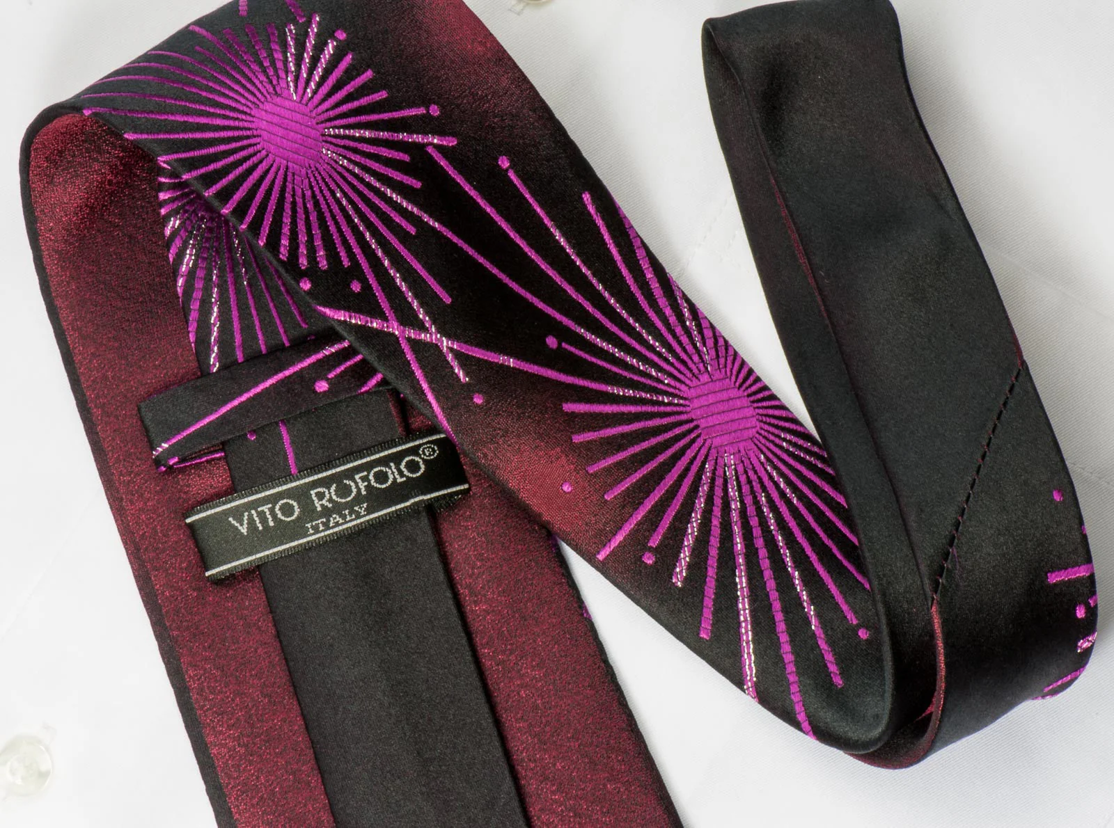 Vito Rufolo Rhinestone Necktie Geometric Design On Purple With Silver Sparkles - Image 4