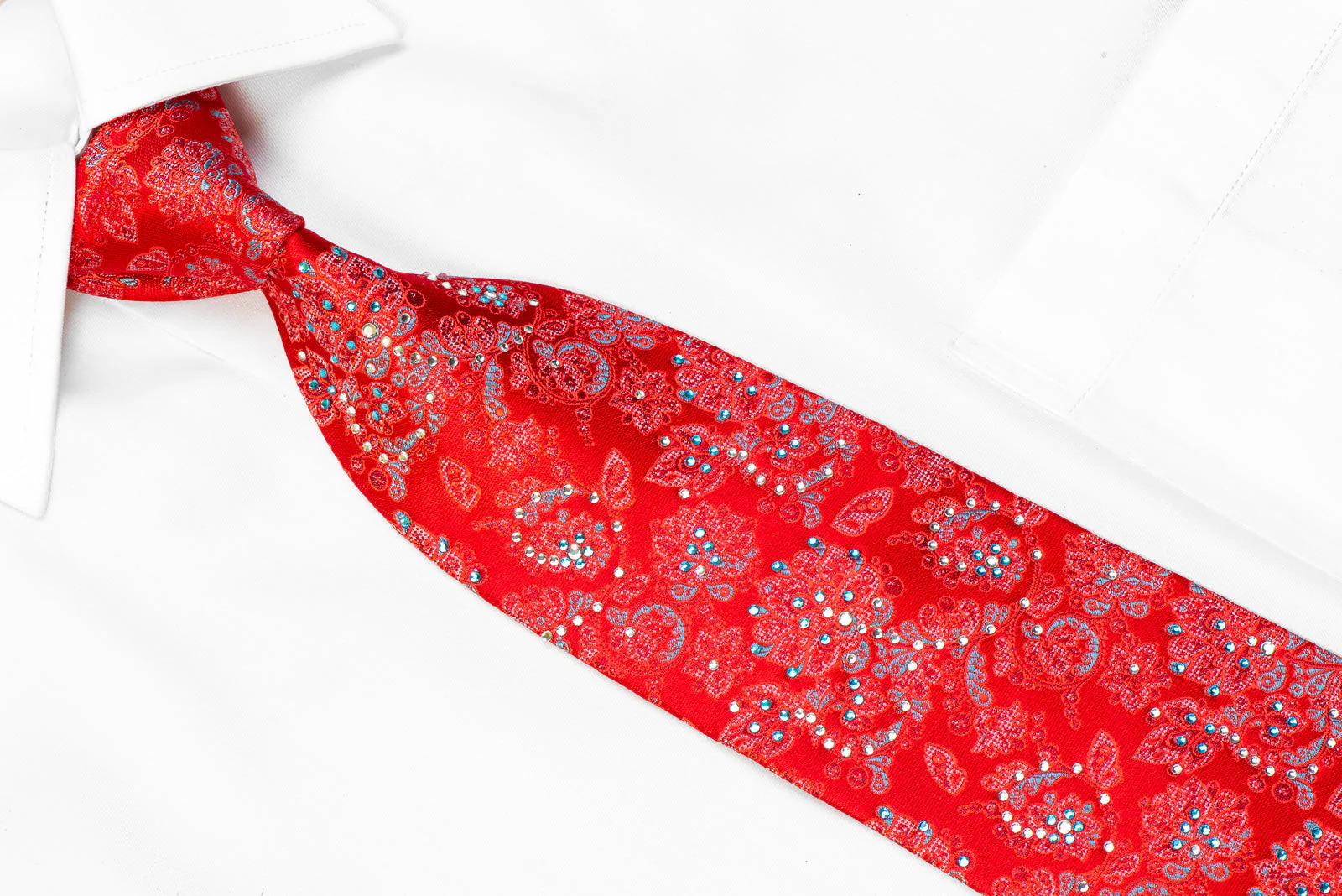 Vito Rufolo Rhinestone Silk Necktie Anthemion On Red - Image 2