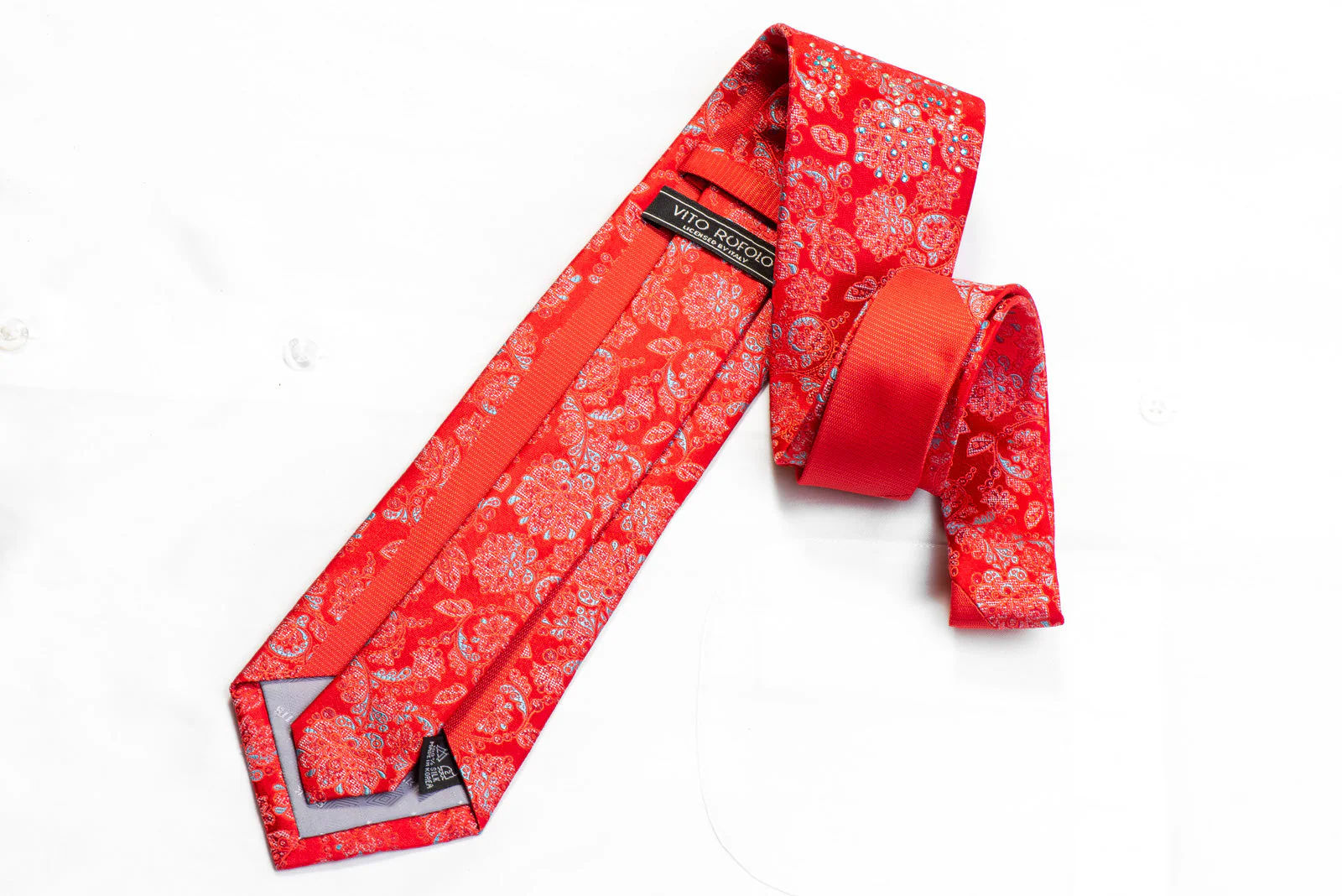 Vito Rufolo Rhinestone Silk Necktie Anthemion On Red - Image 5